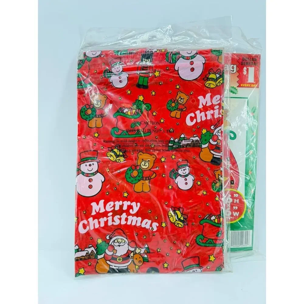 Vintage Holiday Style Giant Christmas Gift Bags 36x36 Drawstring NOS